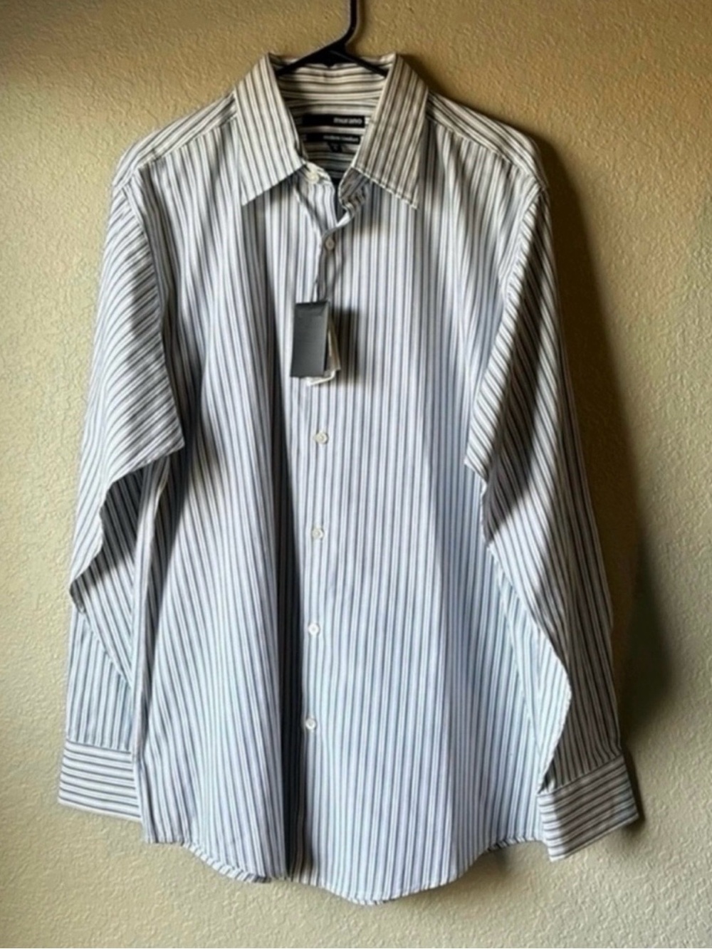 New Murano Shirt Men’s White Blue Stripe Long Sleeve Button Down Dress Shirt Lg